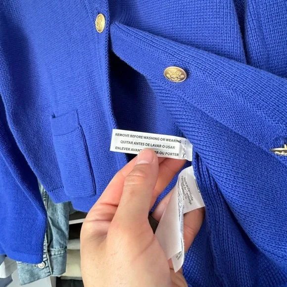 J. Crew Blue Cardigan Sweater with Gold Buttons size small - Picture 5 of 5